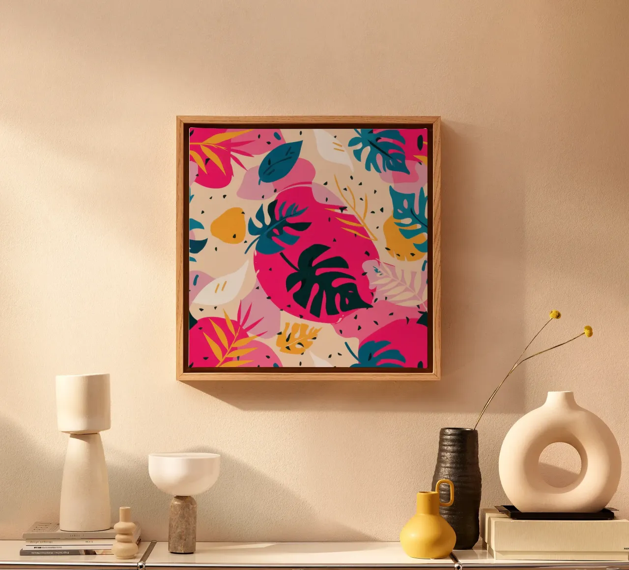 Speelse roze tropen canvas met Baklijst van Echo Saber