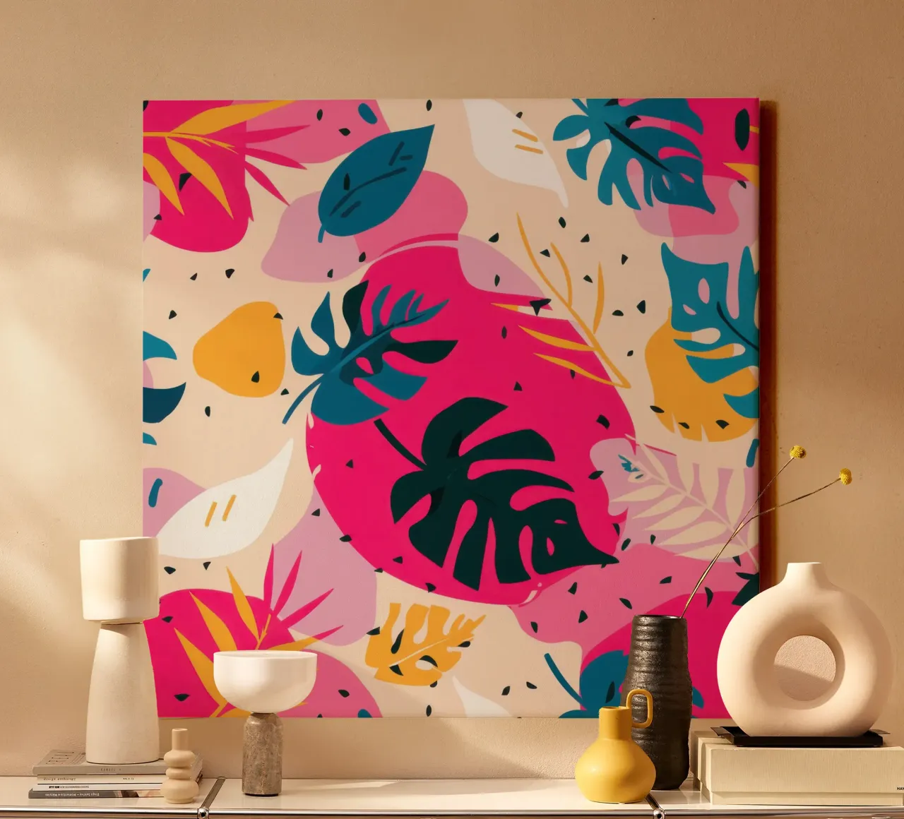 Speelse roze tropen canvas met Baklijst van Echo Saber