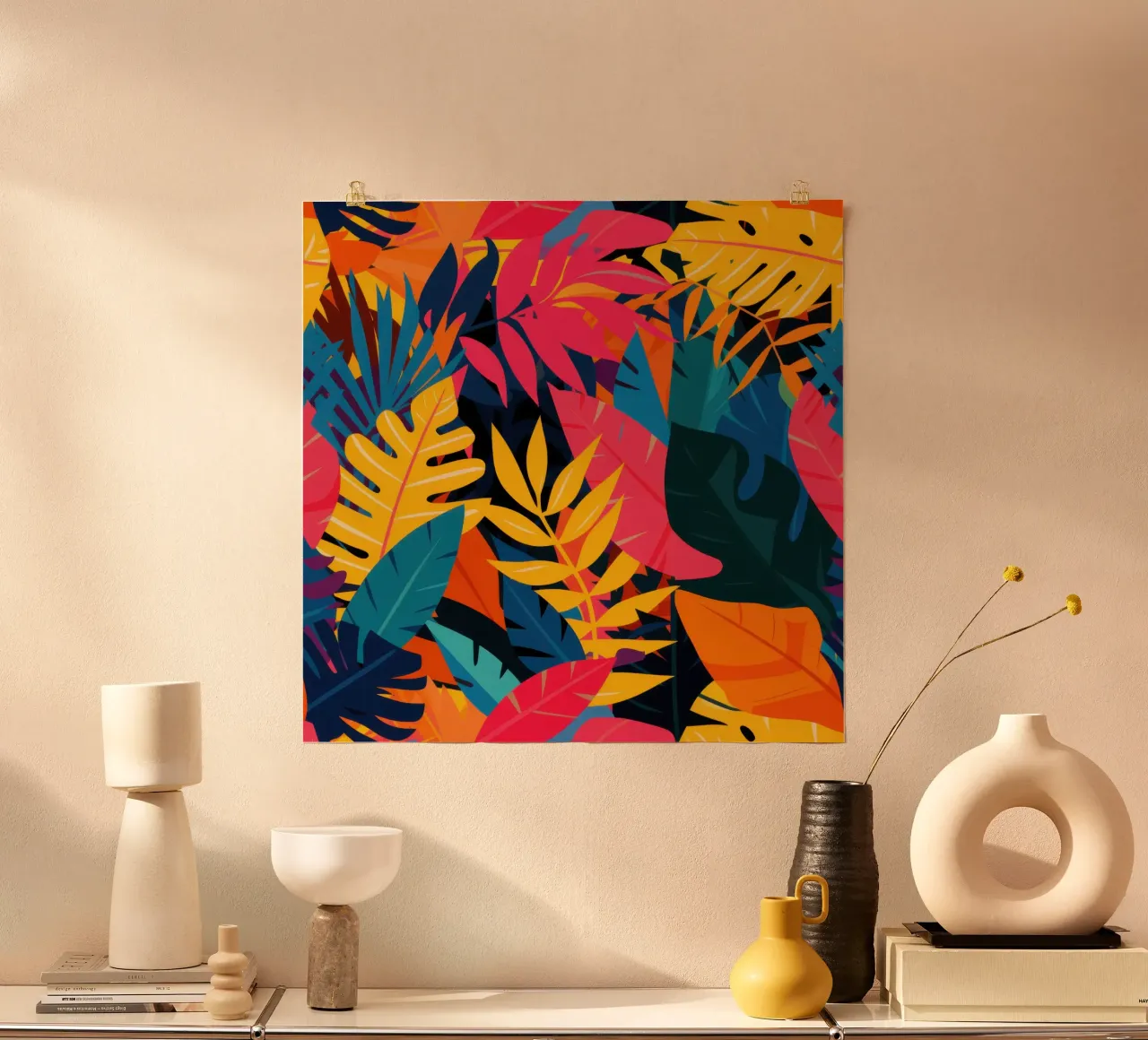 Sogno di fuoco nella giungla poster con telaio in plastica da Heaven Craft