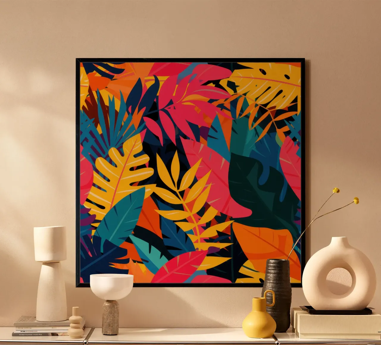 Sogno di fuoco nella giungla poster con telaio in plastica da Heaven Craft