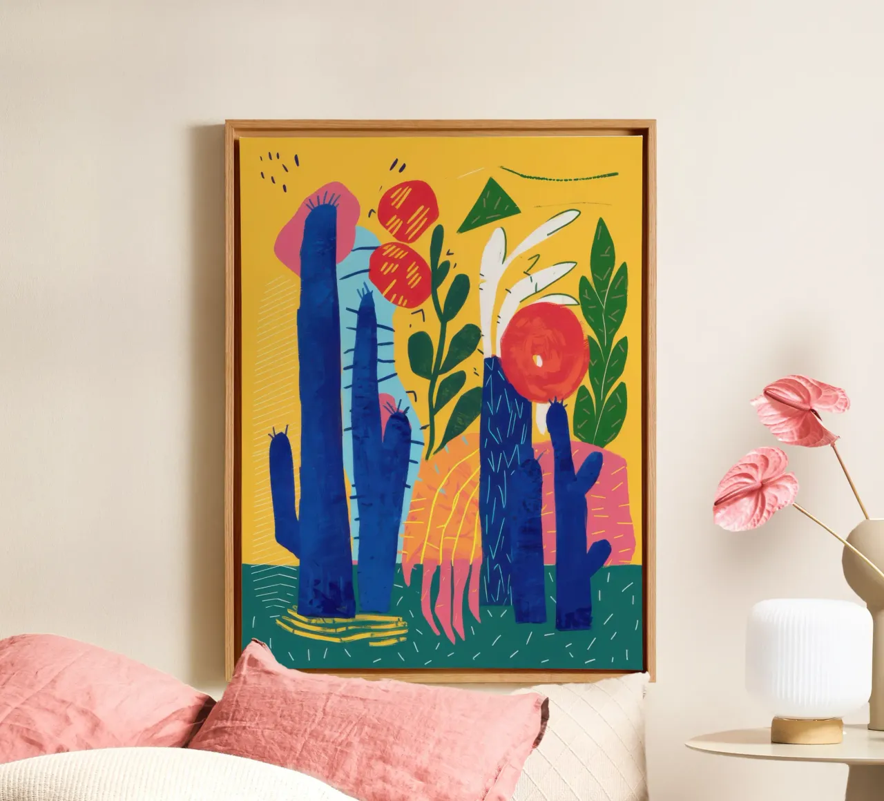 Levendige woestijnbloei canvas met Baklijst van Heaven Craft
