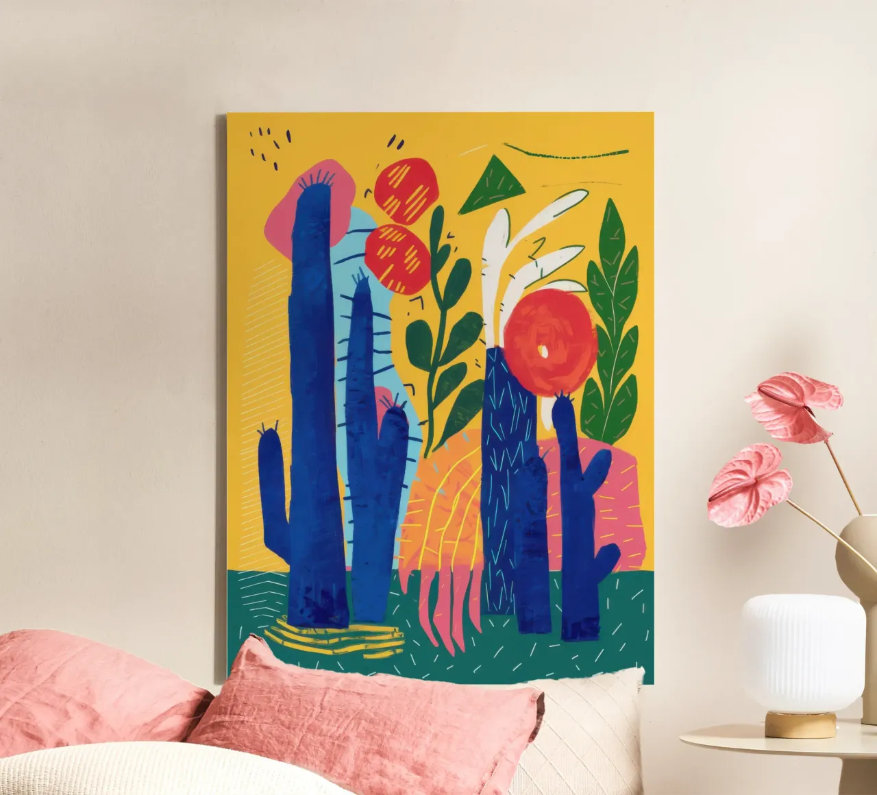 Levendige woestijnbloei canvas met Baklijst van Heaven Craft