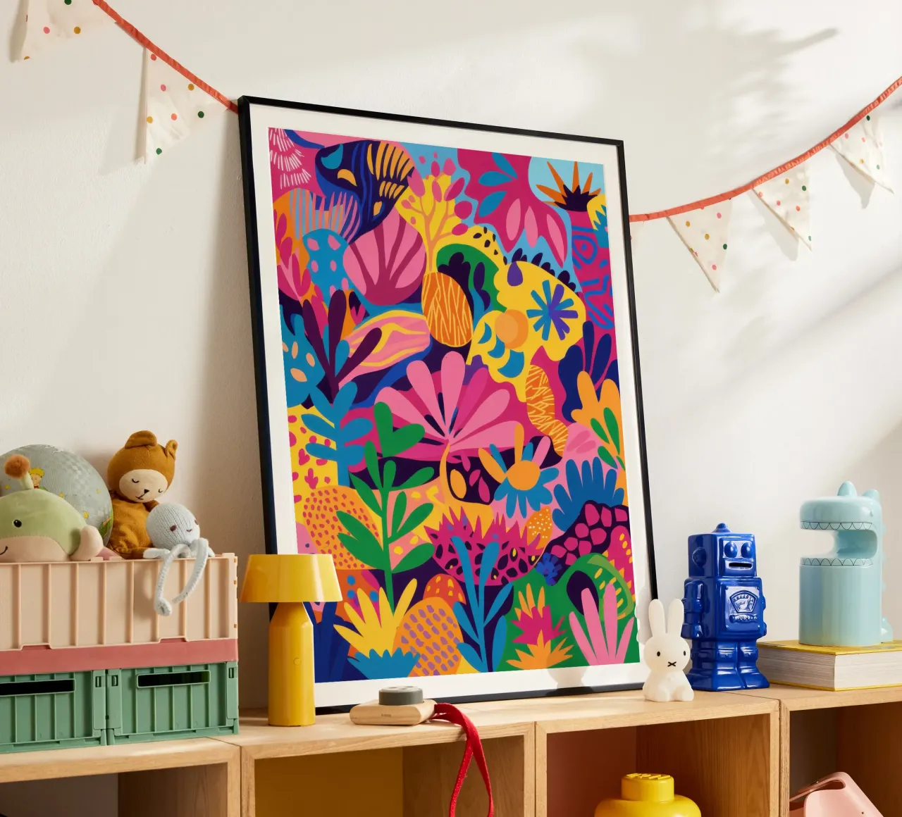 Jungle Rave psichedelico poster con telaio in legno da Wish Studio