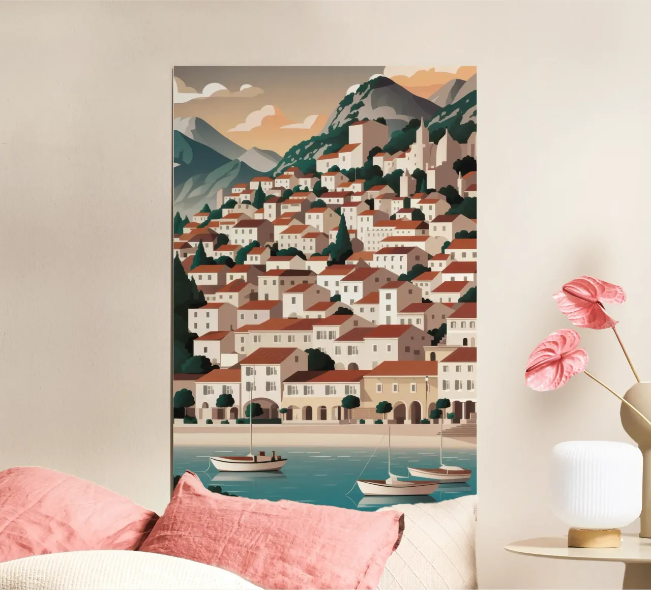 Approccio al porto di Hydra poster con telaio in alluminio da Echo Saber