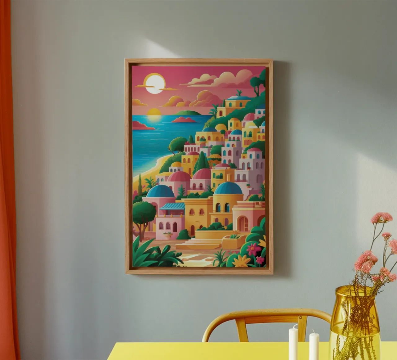Zonsondergang Kust Charme canvas met Baklijst van Orchid Patina