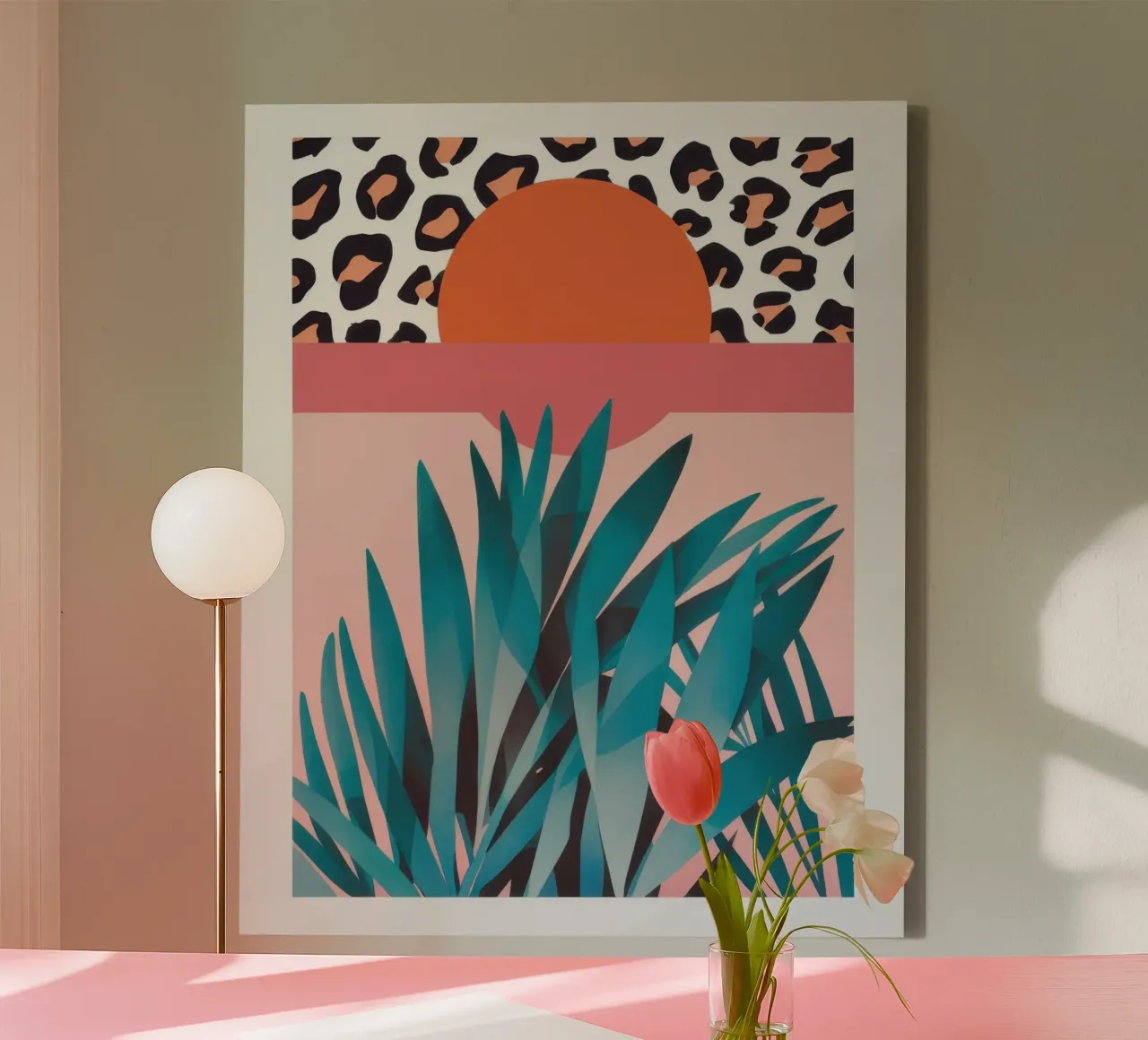 Tramonto tropicale minimalista tela con Cornice a cassetta da Moon Revolver