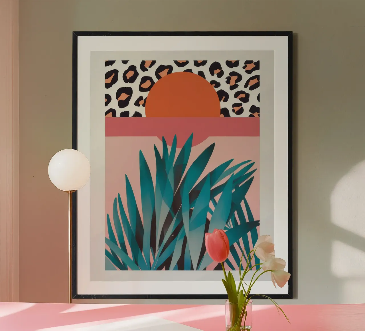 Tramonto tropicale minimalista poster con telaio in alluminio da Moon Revolver