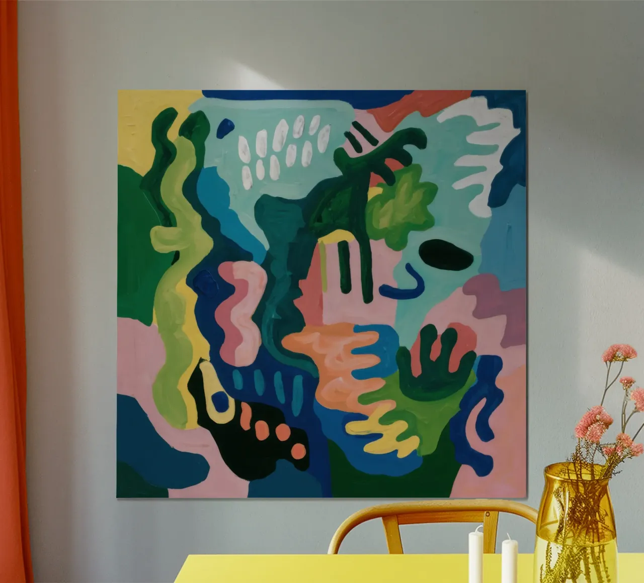 Speelse abstracte krabbel poster met houten frame van Heaven Craft