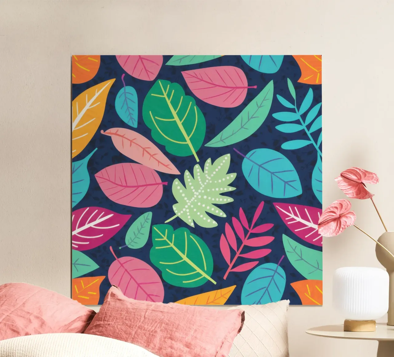 Medley botanico di mezzanotte poster con telaio in legno da Wish Studio