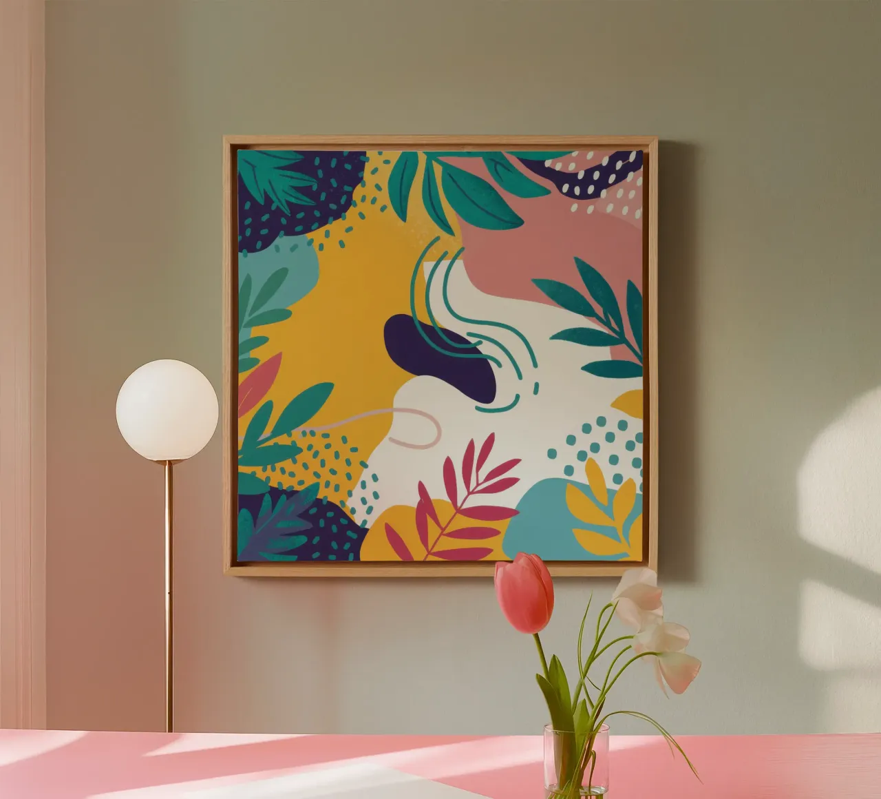 Levendig abstract gebladerte canvas met Baklijst van Orchid Patina