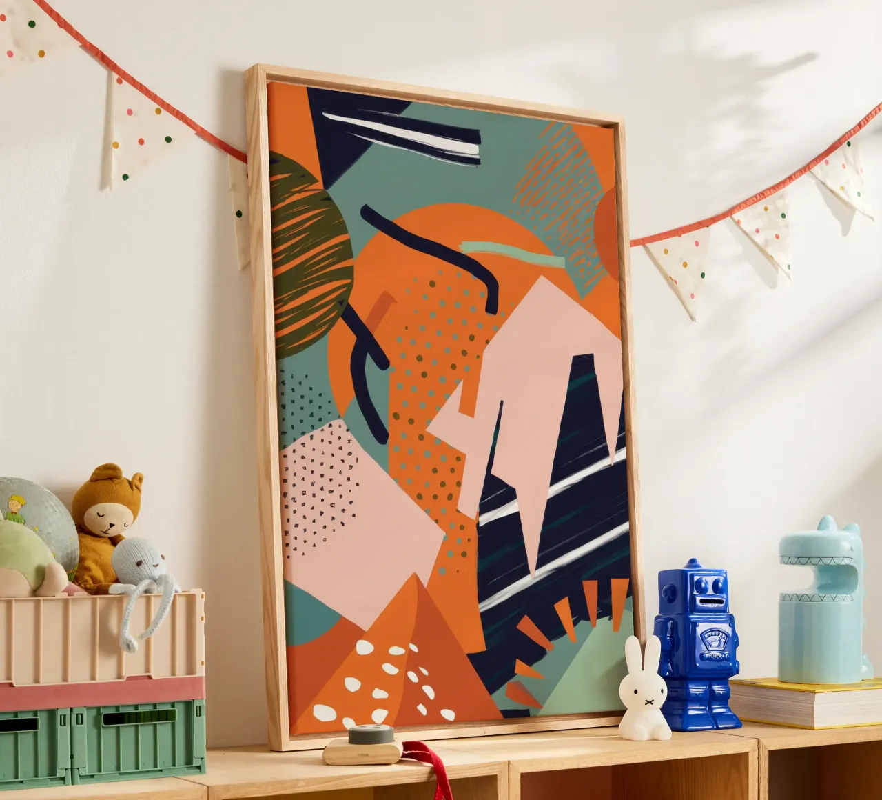 Dynamische abstrakte Collage Leinwand mit Schattenfugenrahmen von Heaven Craft