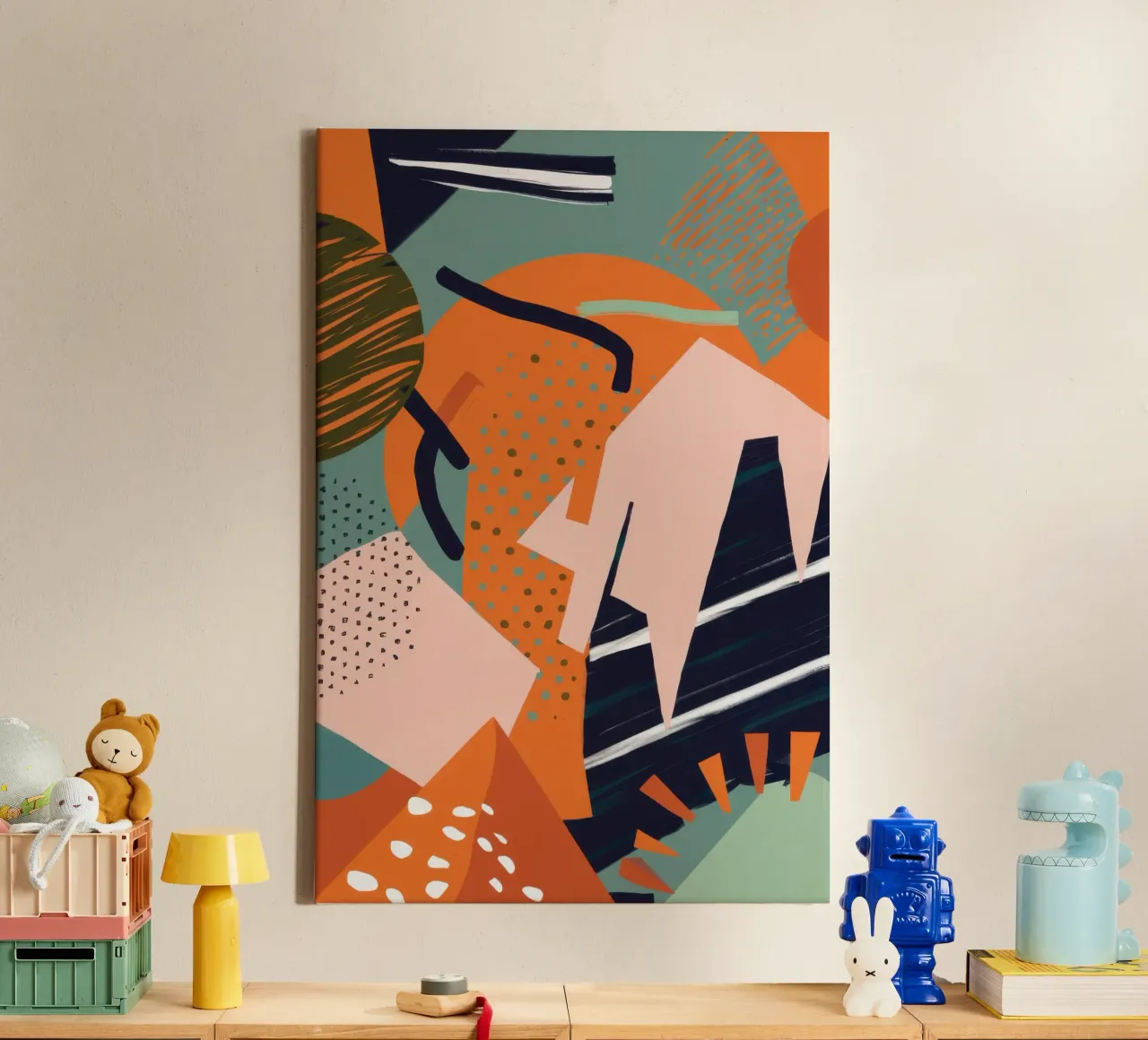 Dynamische abstrakte Collage Leinwand mit Schattenfugenrahmen von Heaven Craft
