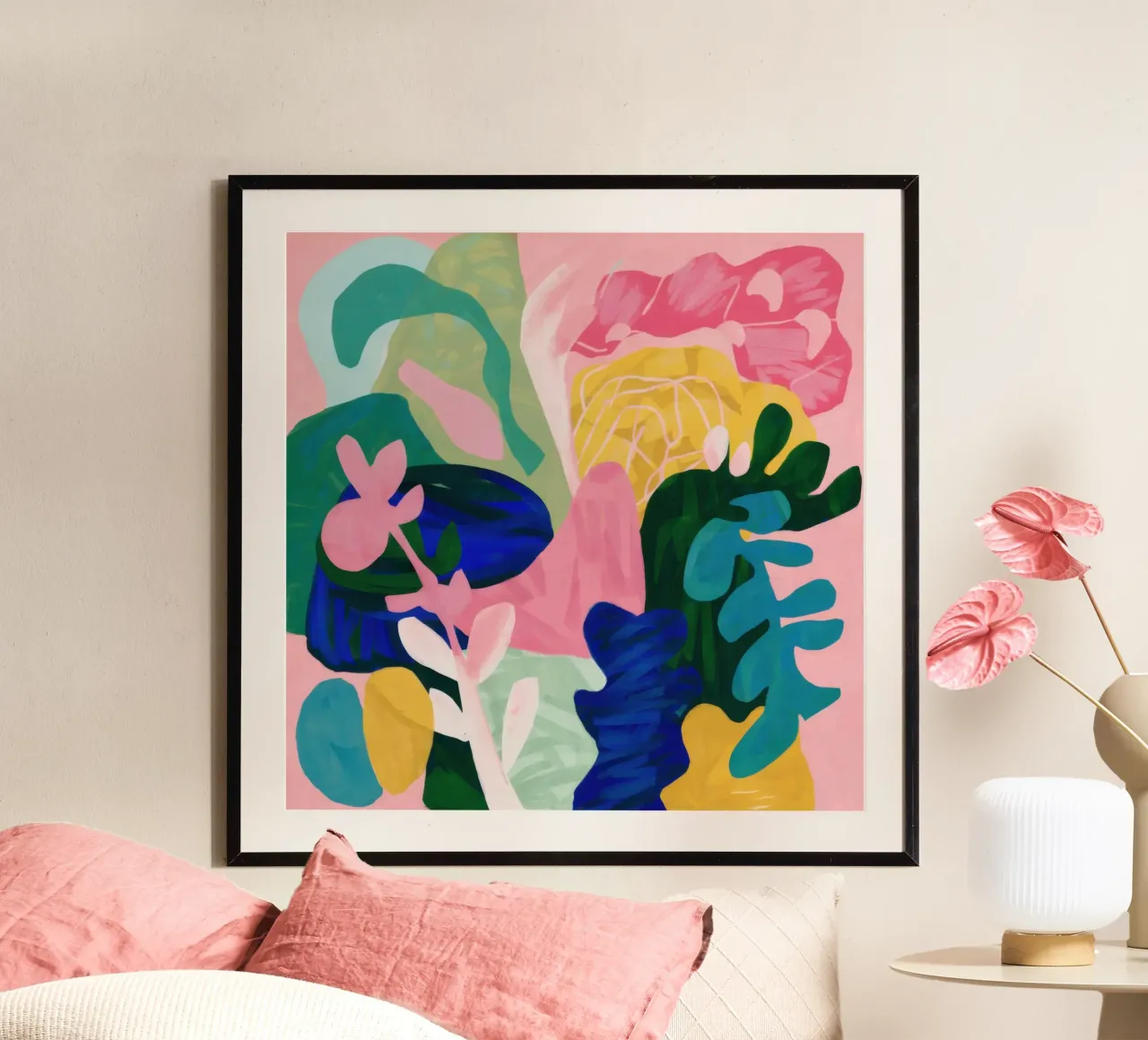 Vreugdevolle abstracte tuin poster met houten frame van Wish Studio