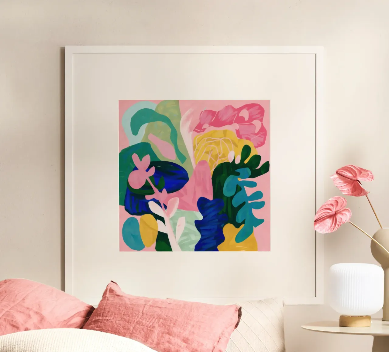 Vreugdevolle abstracte tuin poster met houten frame van Wish Studio