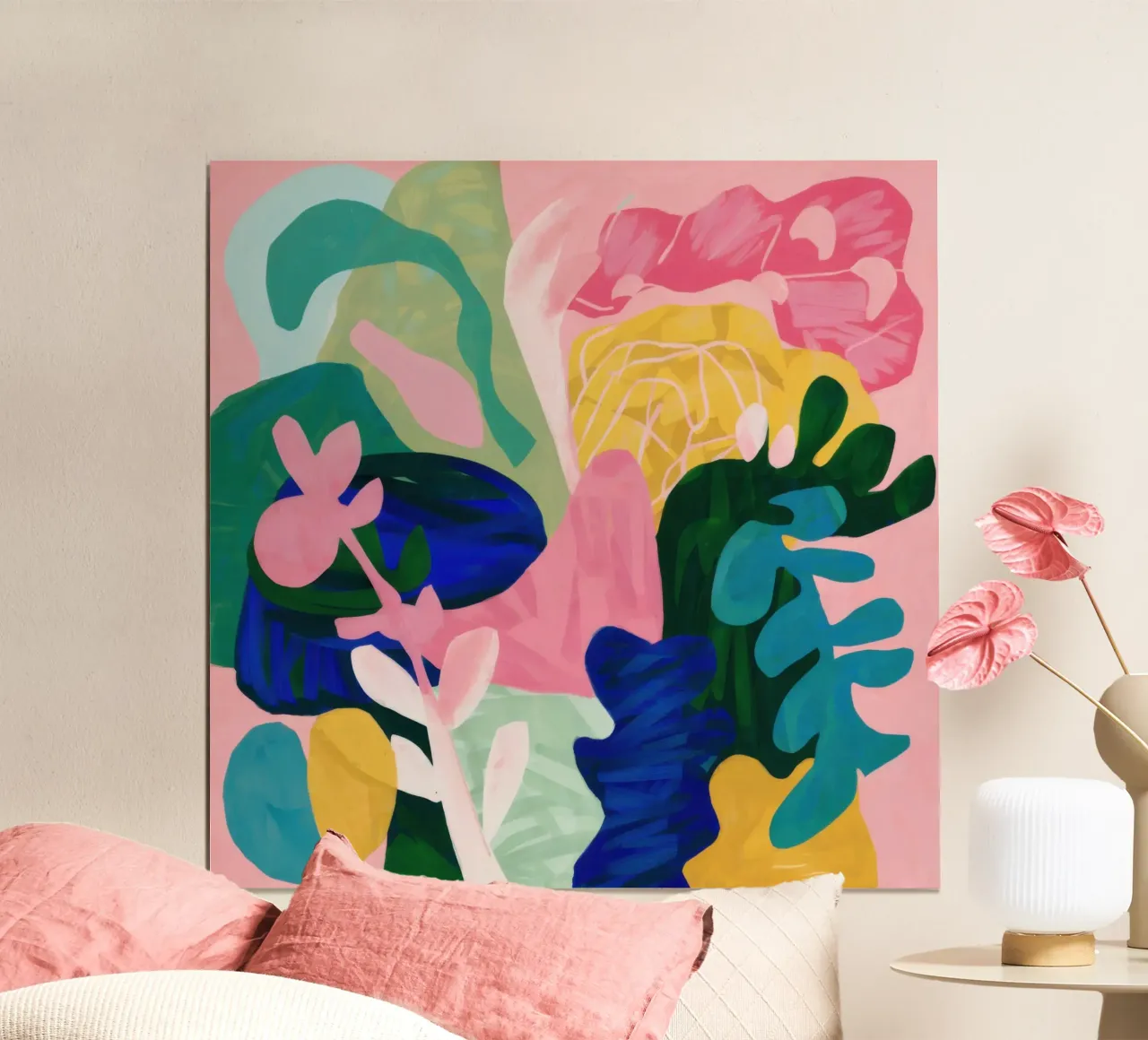 Vreugdevolle abstracte tuin poster met houten frame van Wish Studio