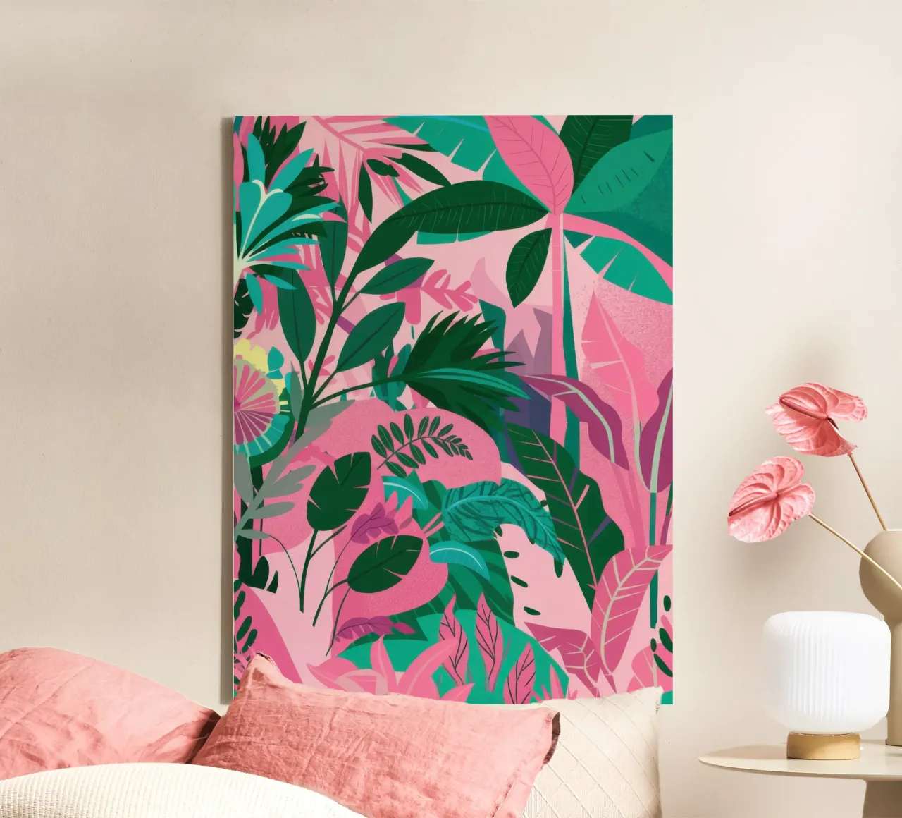 Verdant Pink Jungle canvas met Baklijst van Wish Studio