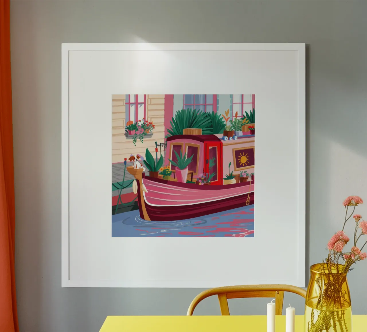 Mercato dei fiori galleggiante poster con telaio in legno da Echo Saber