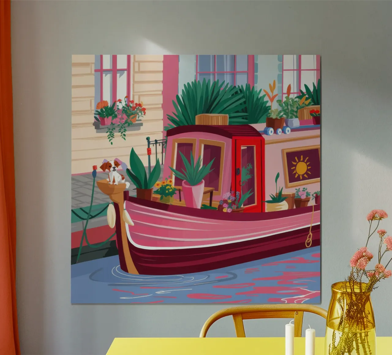 Mercato dei fiori galleggiante poster con telaio in legno da Echo Saber