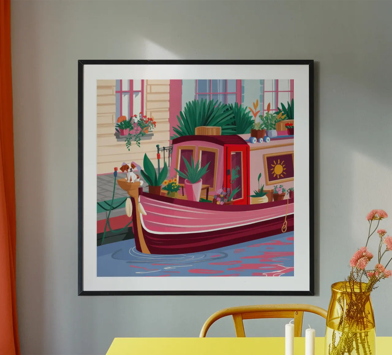 Mercato dei fiori galleggiante poster con telaio in legno da Echo Saber