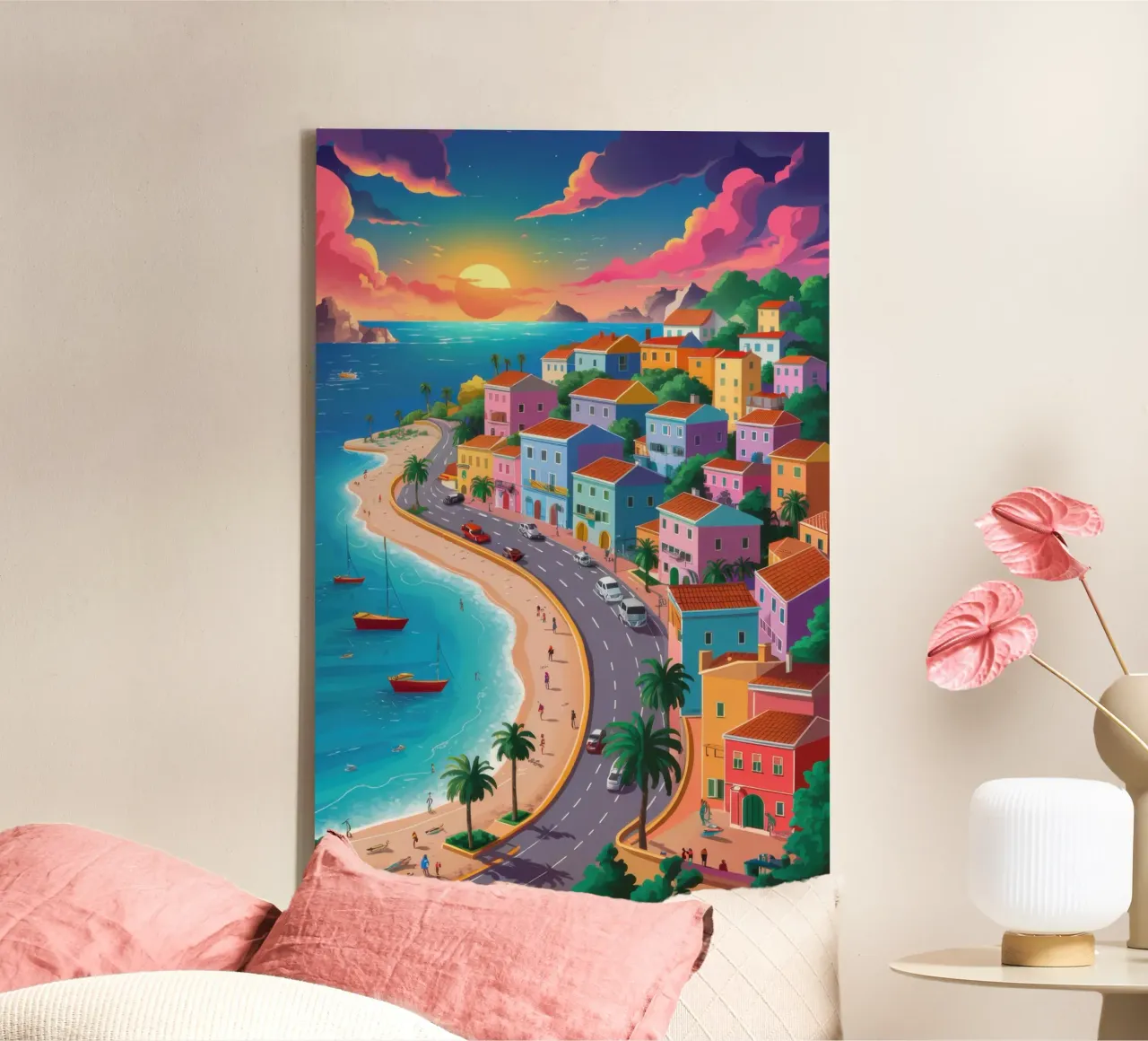 Sunset Harbor Glow canvas with Floater frame by Moon Revolver
