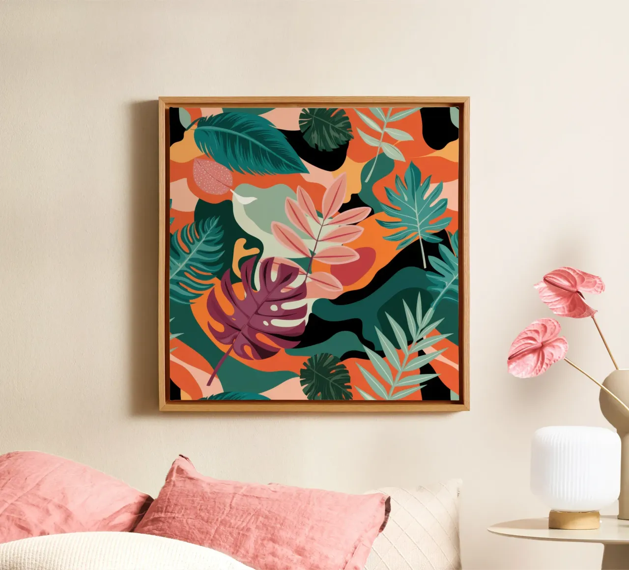 Sunset Tropics Pattern canvas with Floater frame by Wish Studio