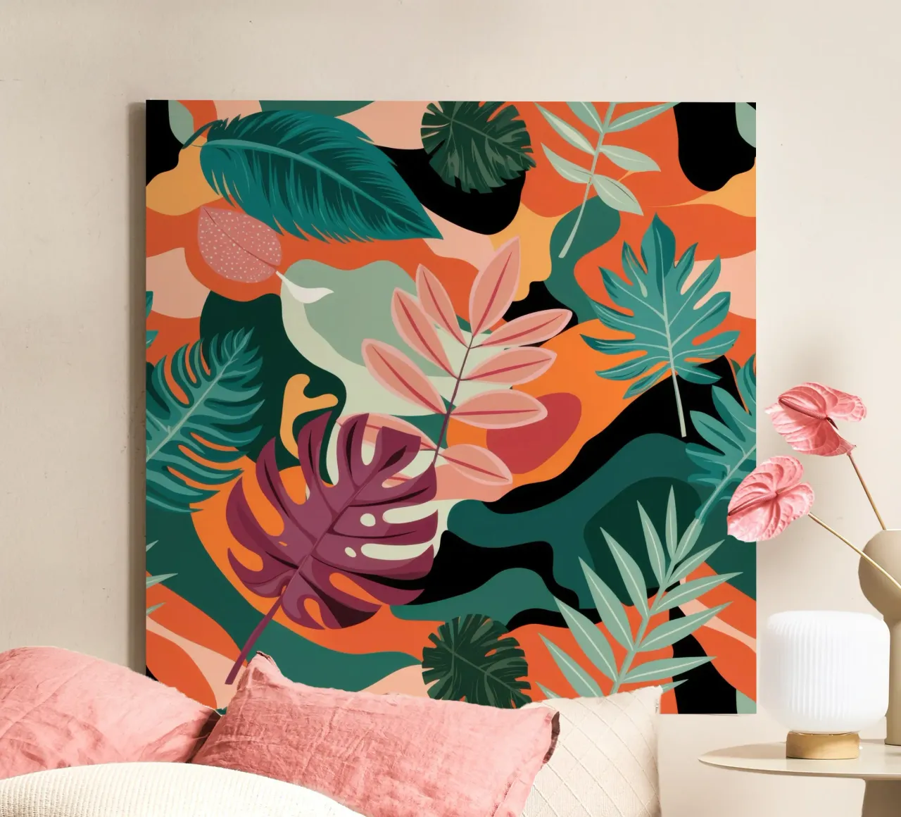 Sunset Tropics Pattern canvas with Floater frame by Wish Studio