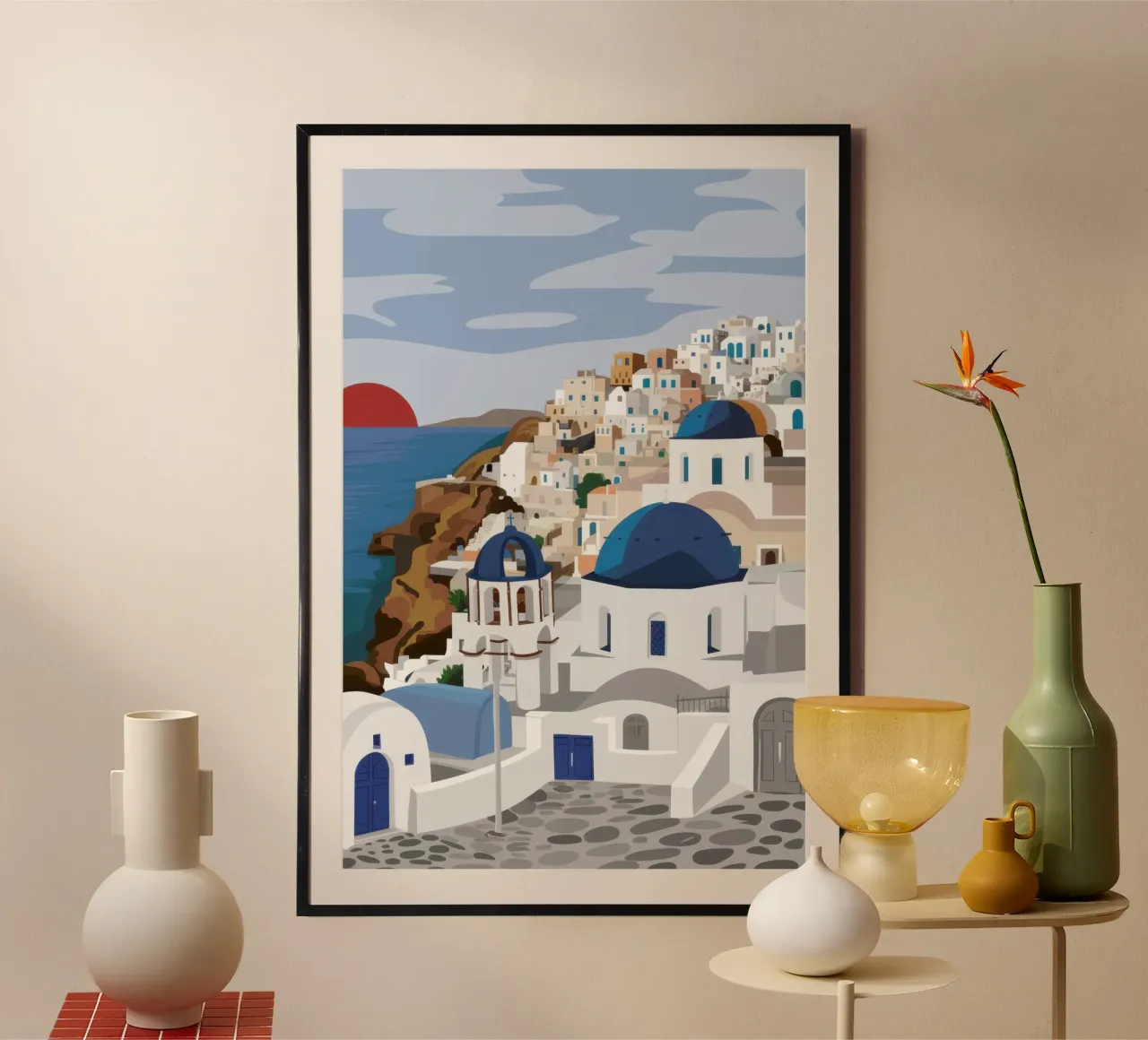 Santorini Sunset Glow poster con telaio in plastica da Echo Saber