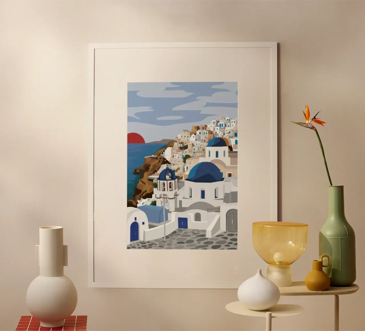 Santorini Sunset Glow poster con telaio in plastica da Echo Saber