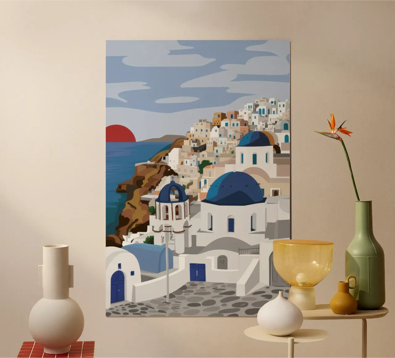 Santorini Sunset Glow poster con telaio in plastica da Echo Saber
