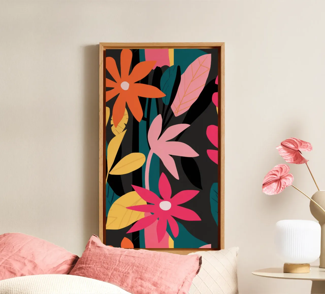 Pop floreale notturno tela con Cornice a cassetta da Orchid Patina