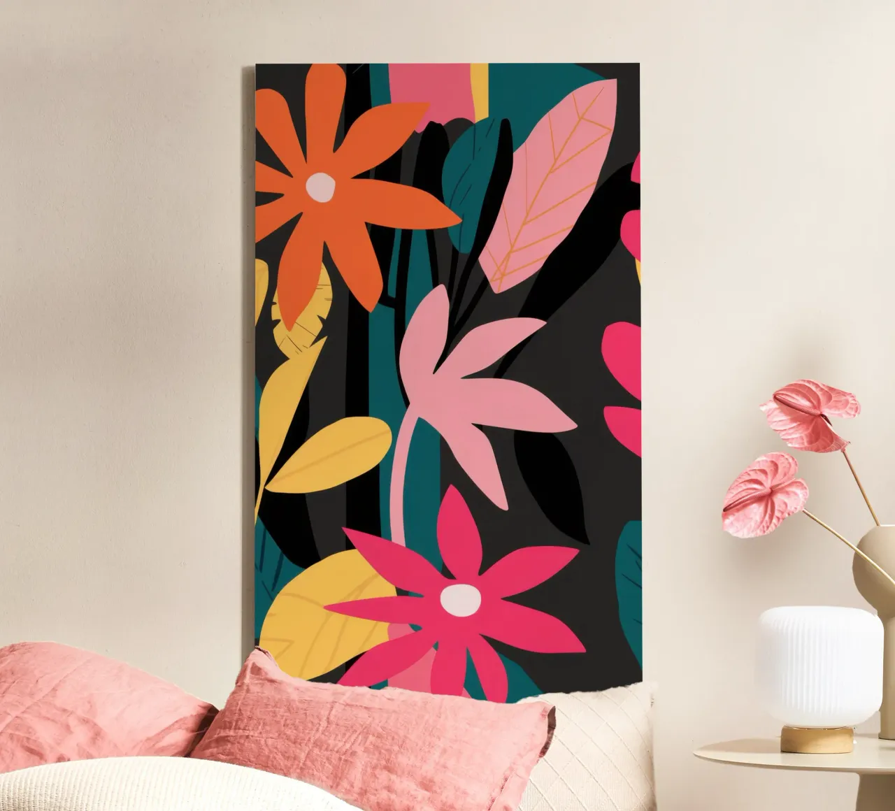 Pop floreale notturno tela con Cornice a cassetta da Orchid Patina