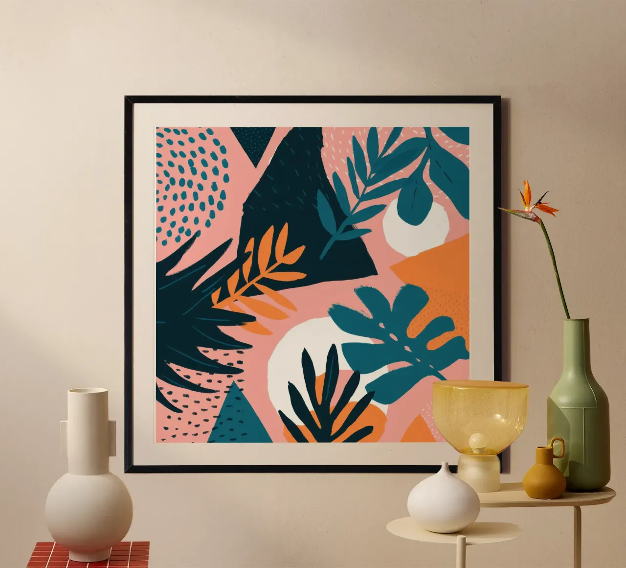 Flora tropicale destrutturata poster con telaio in alluminio da Echo Saber