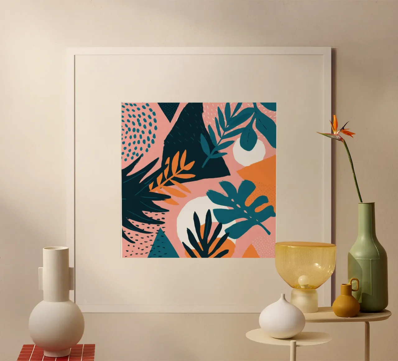 Flora tropicale destrutturata poster con telaio in alluminio da Echo Saber