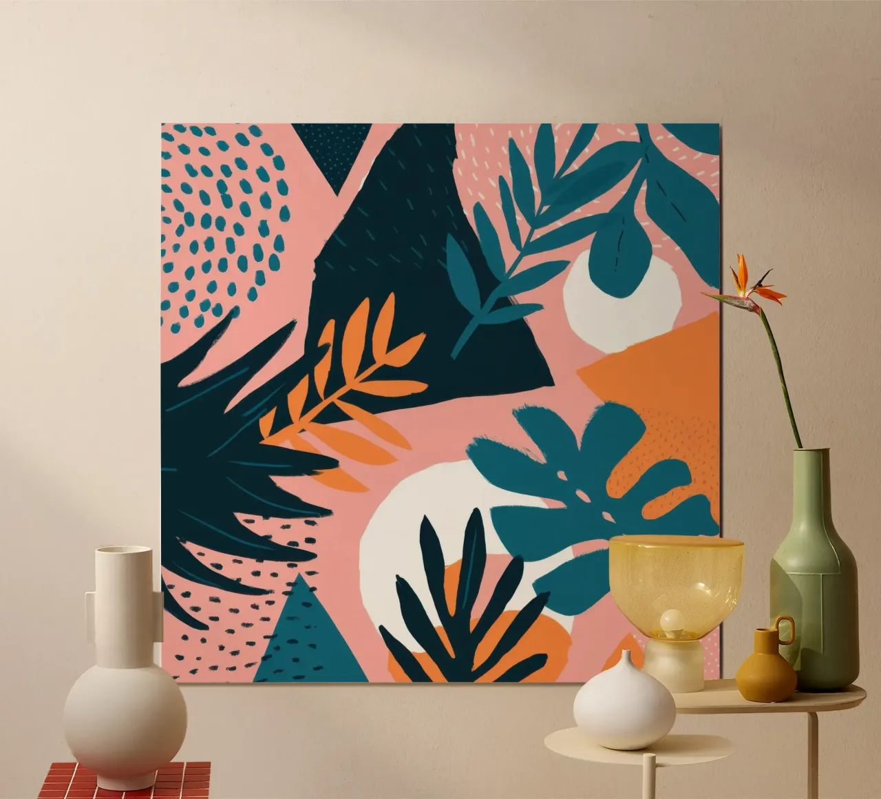 Flora tropicale destrutturata poster con telaio in alluminio da Echo Saber