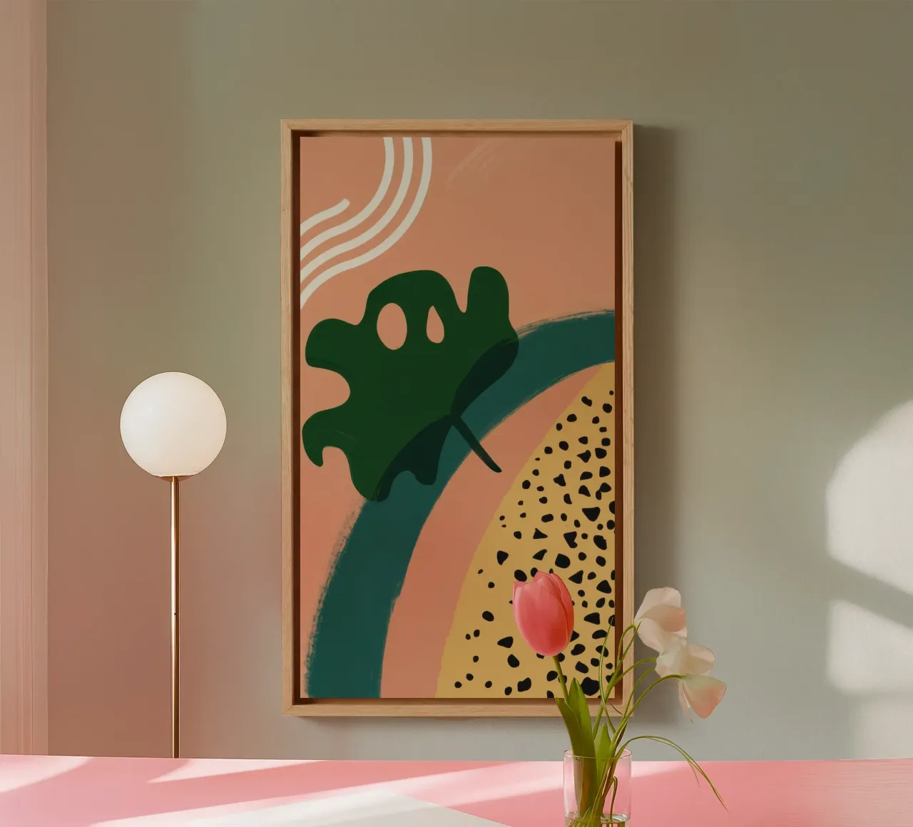 Minimalistisch Aardeblad canvas met Baklijst van Moon Revolver