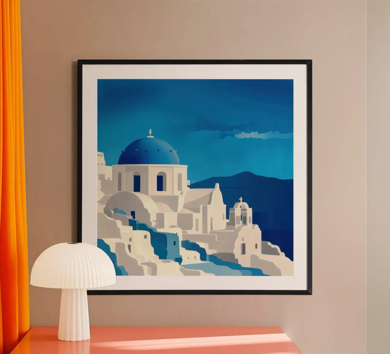 Sogno greco azzurro poster con telaio in legno da Orchid Patina