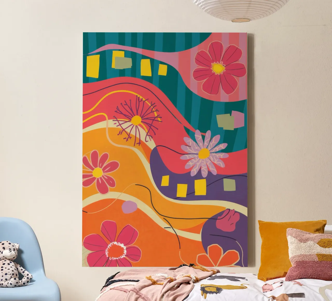 Groovy Floral Waves Leinwand mit Schattenfugenrahmen von Moon Revolver