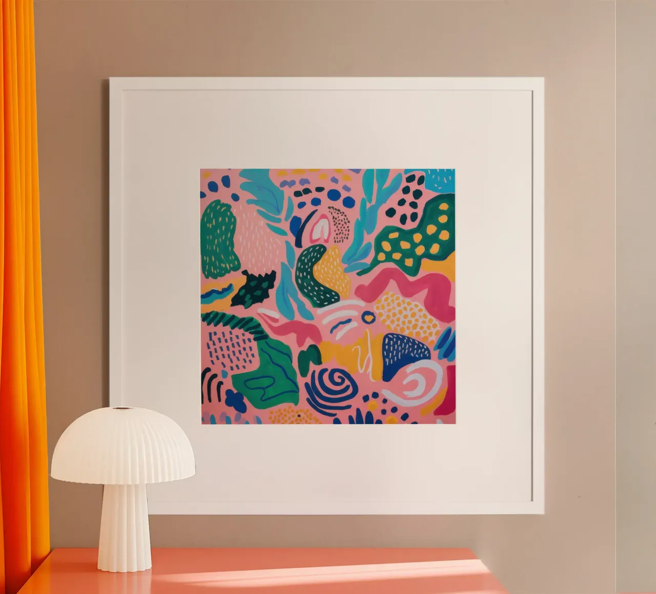 Carnevale astratto e gioioso poster con telaio in legno da Orchid Patina