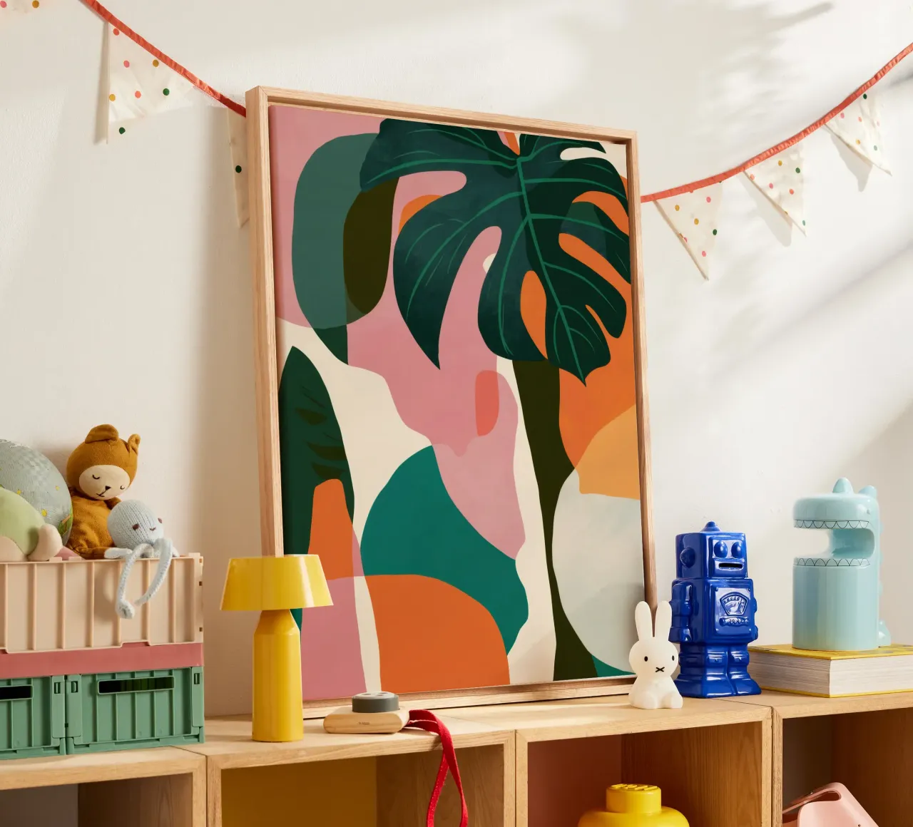 Abstract Monstera Forms canvas with Floater frame by Heaven Craft