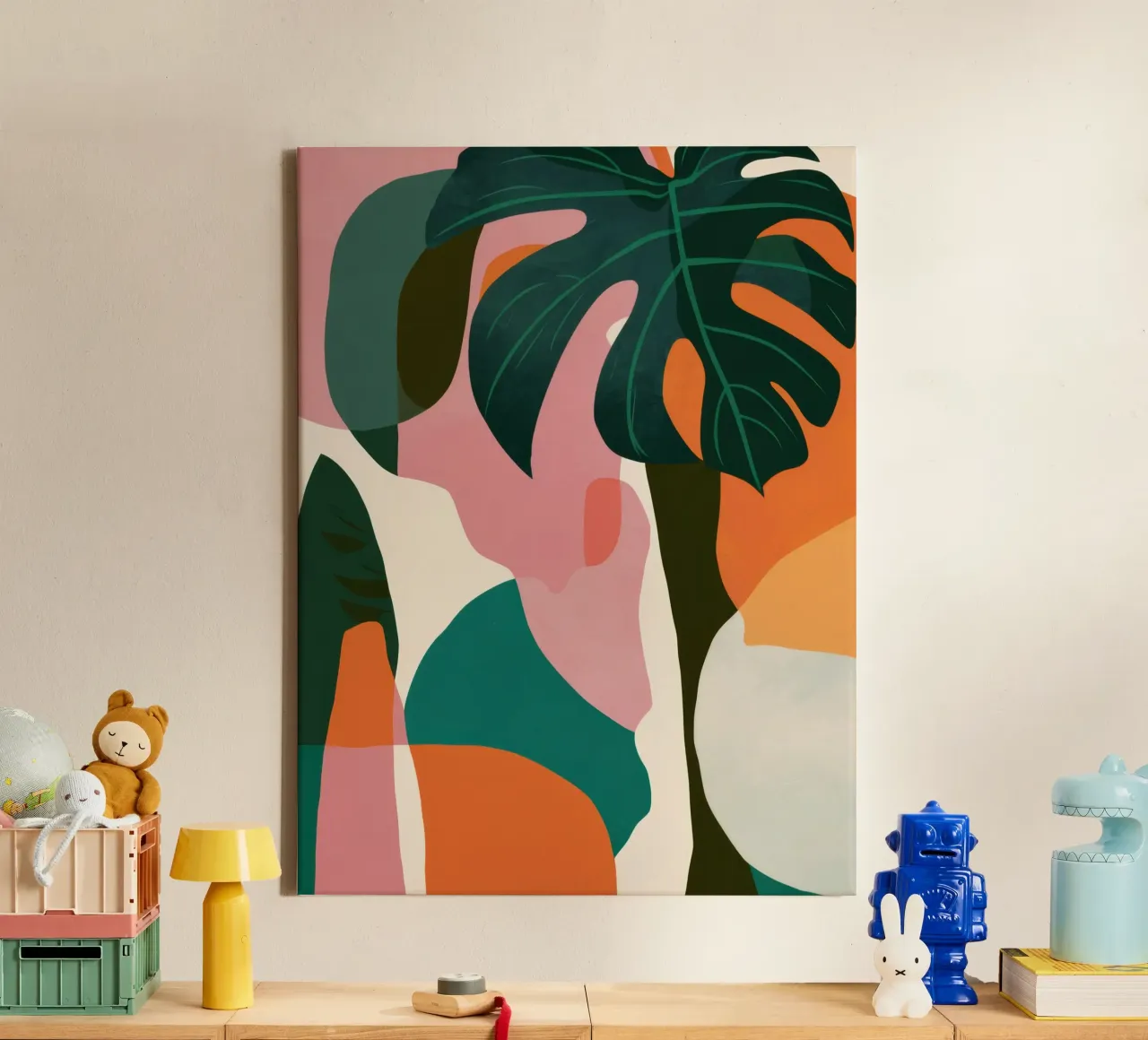 Abstract Monstera Forms canvas with Floater frame by Heaven Craft