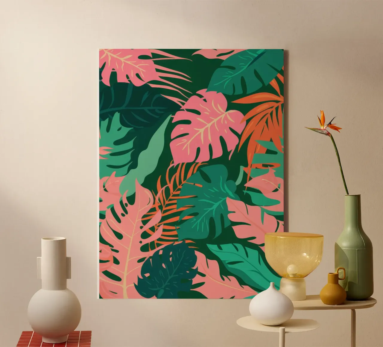 Monstera rosa paradisiaca tela con Cornice a cassetta da Wish Studio