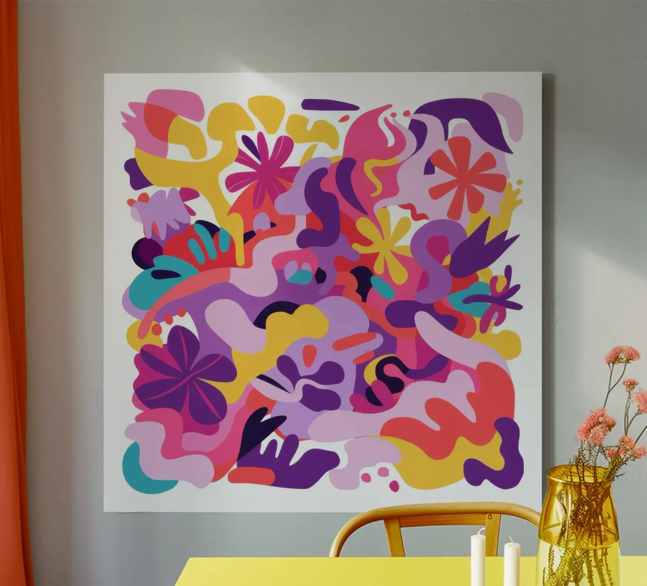 Chromatische abstracte wirwar canvas met Baklijst van Moon Revolver