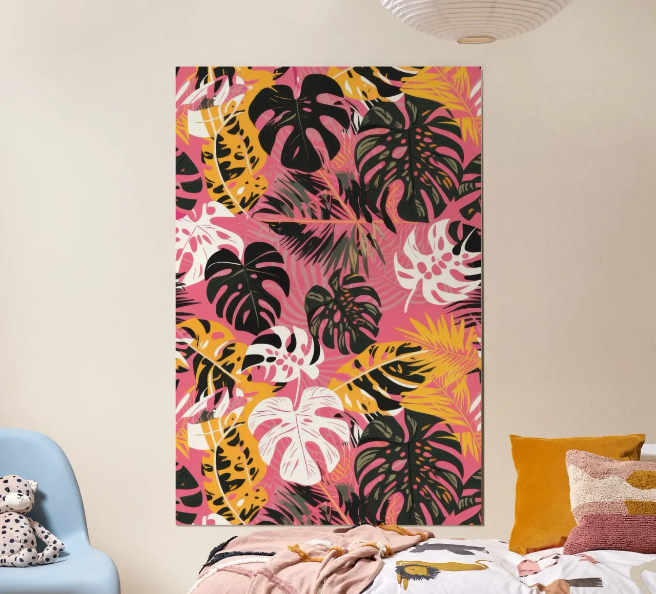 Purè di Monstera rosa poster con telaio in legno da Heaven Craft