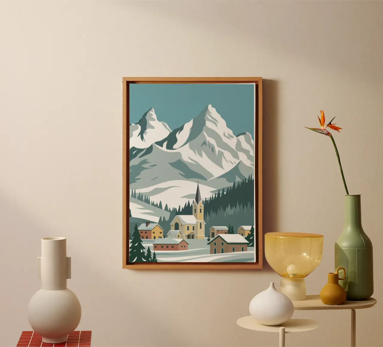 Villaggio Snowy Mountain tela con Cornice a cassetta da Wish Studio