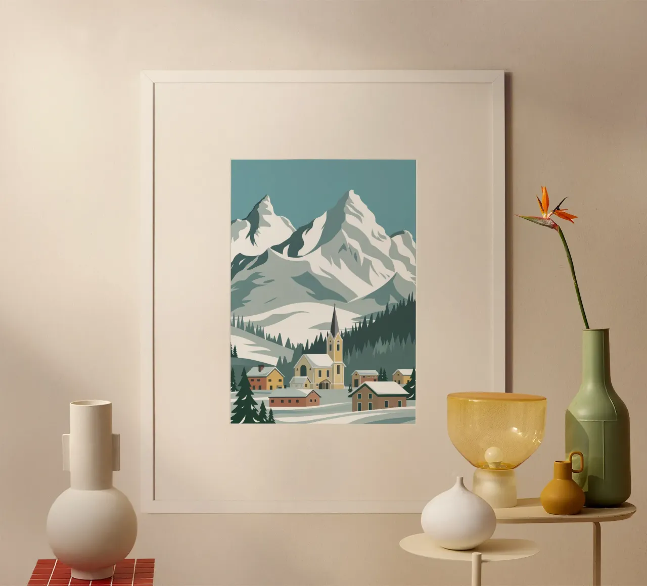 Villaggio Snowy Mountain poster da Wish Studio