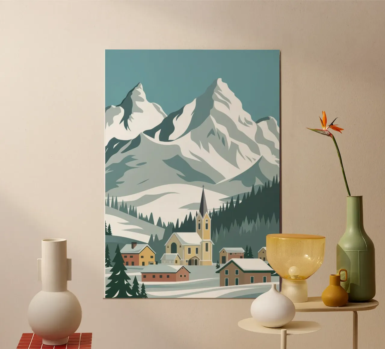 Villaggio Snowy Mountain poster da Wish Studio