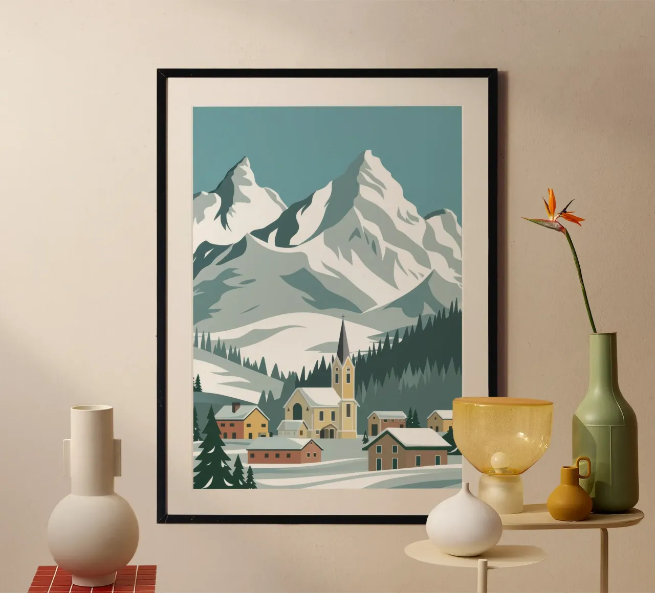 Villaggio Snowy Mountain poster da Wish Studio