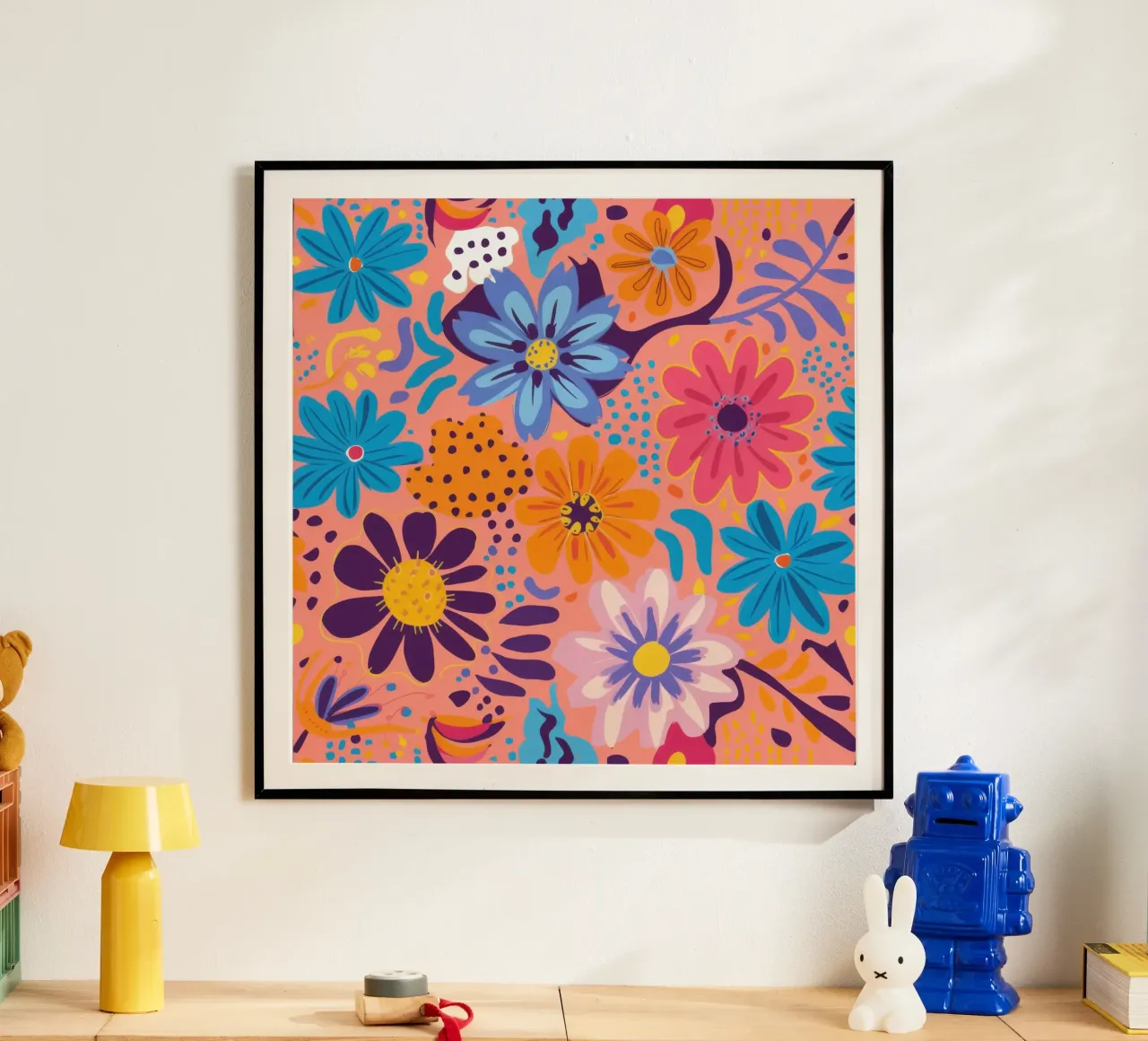 Campo di fiori allegro poster con telaio in legno da Heaven Craft