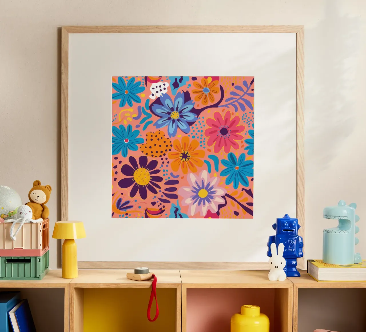 Campo di fiori allegro poster con telaio in legno da Heaven Craft