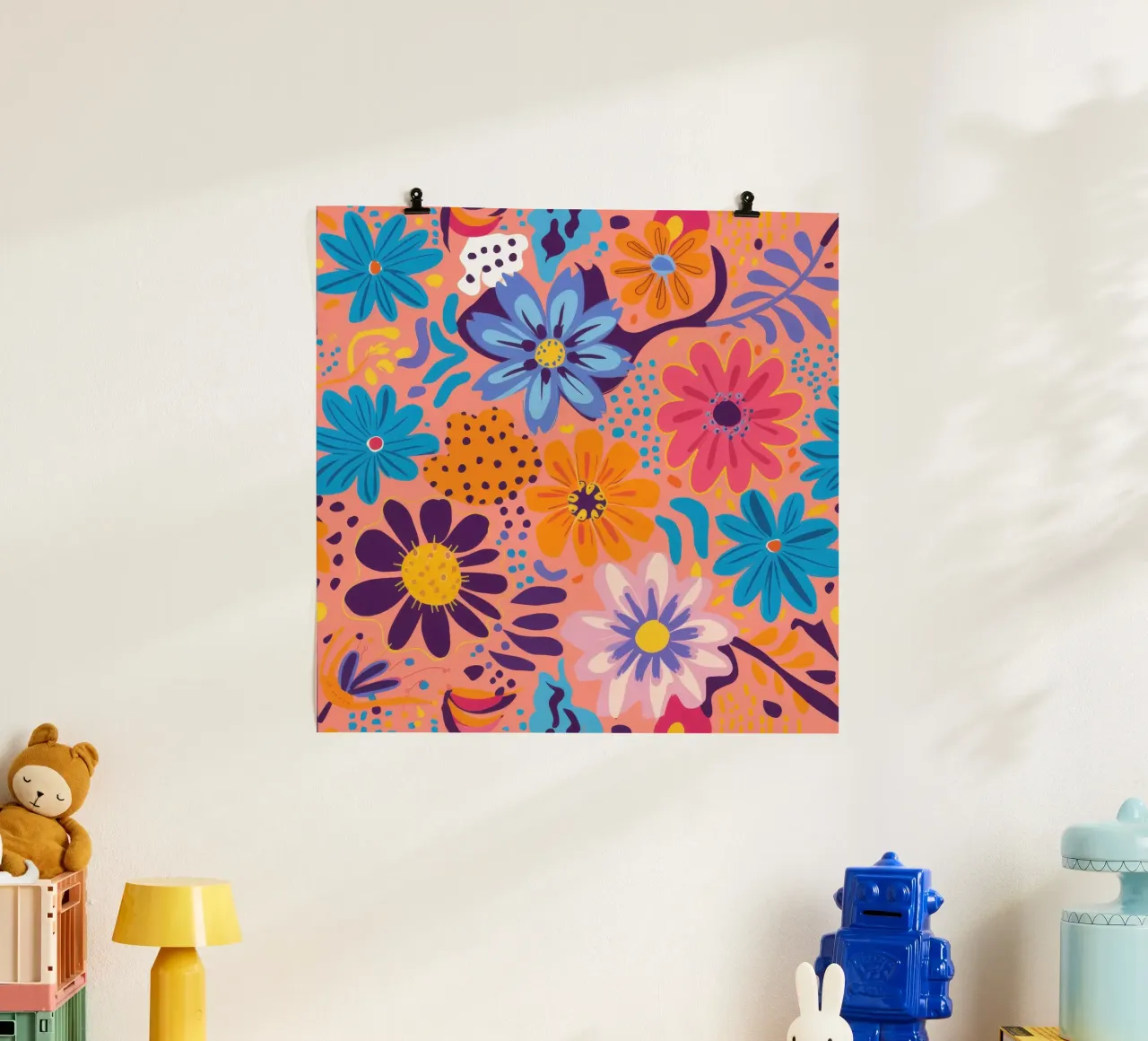 Campo di fiori allegro poster con telaio in legno da Heaven Craft